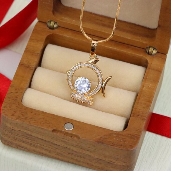 "Rose Gold Pisces Pendant with CZ Accents in Zodiac Fish Design, XPPT1550 - Picture 5 of 10